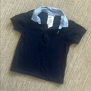 Jacadi Paris Navy Polo with Blue Chambray Collar